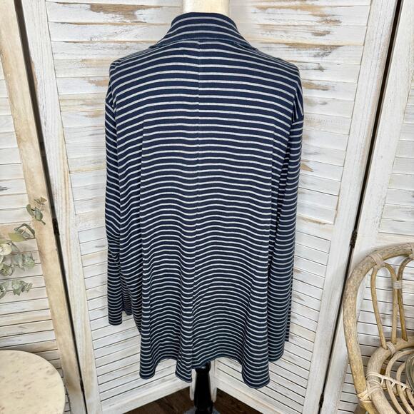 J. JILL Women's PLUS 3X Striped Button Sweater Blazer Jacket Navy Blue Gray - Picture 5 of 16